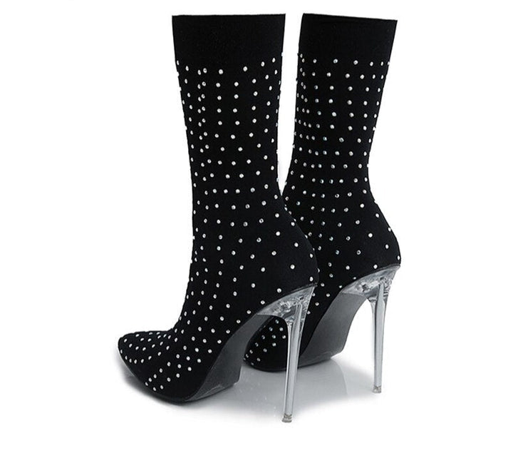 Stilettos mit Kristallen und elastischem Schaft