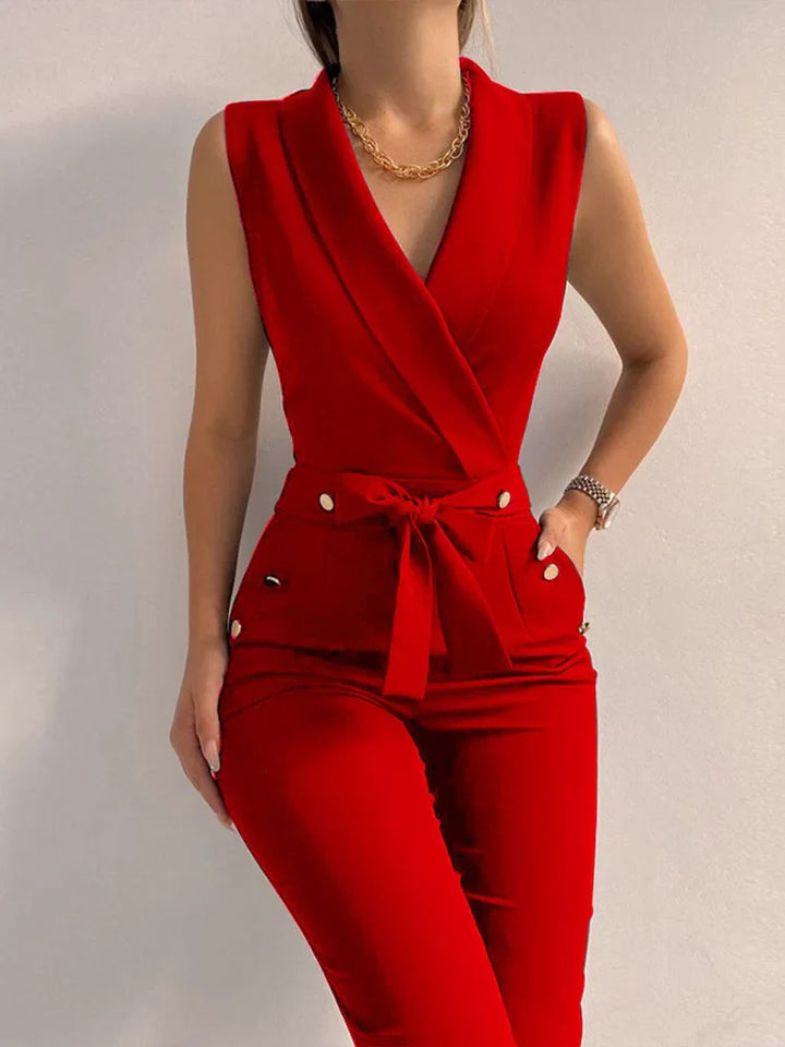 Damen-Eleganter ärmelloser Jumpsuit mit Wickelausschnitt
