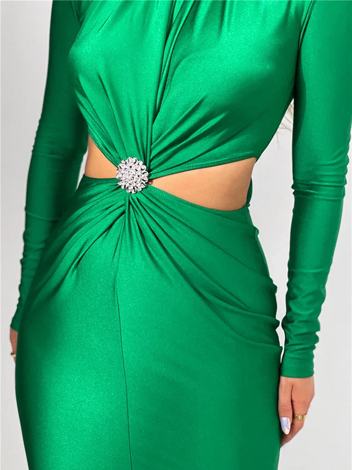 Damen Midikleid mit langen Ärmeln und Ausschnitten