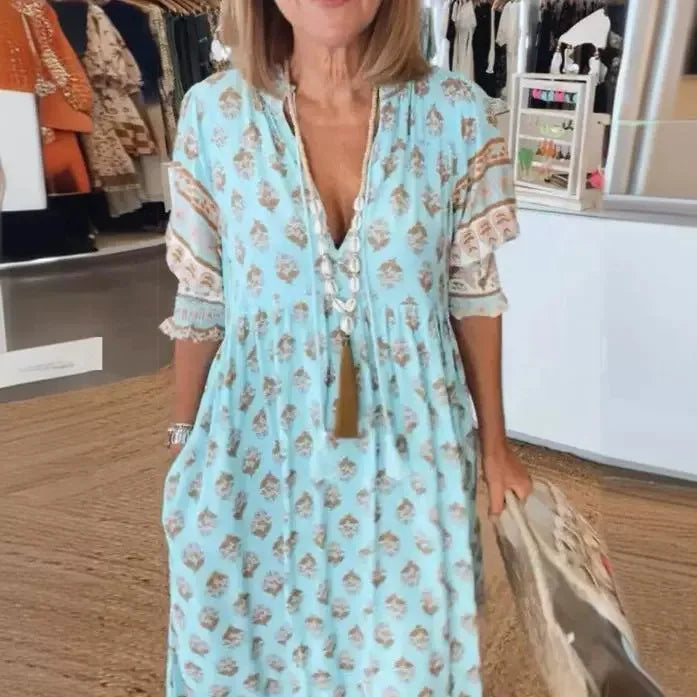 Boho Maxikleid mit V-Ausschnitt und weitem Schnitt