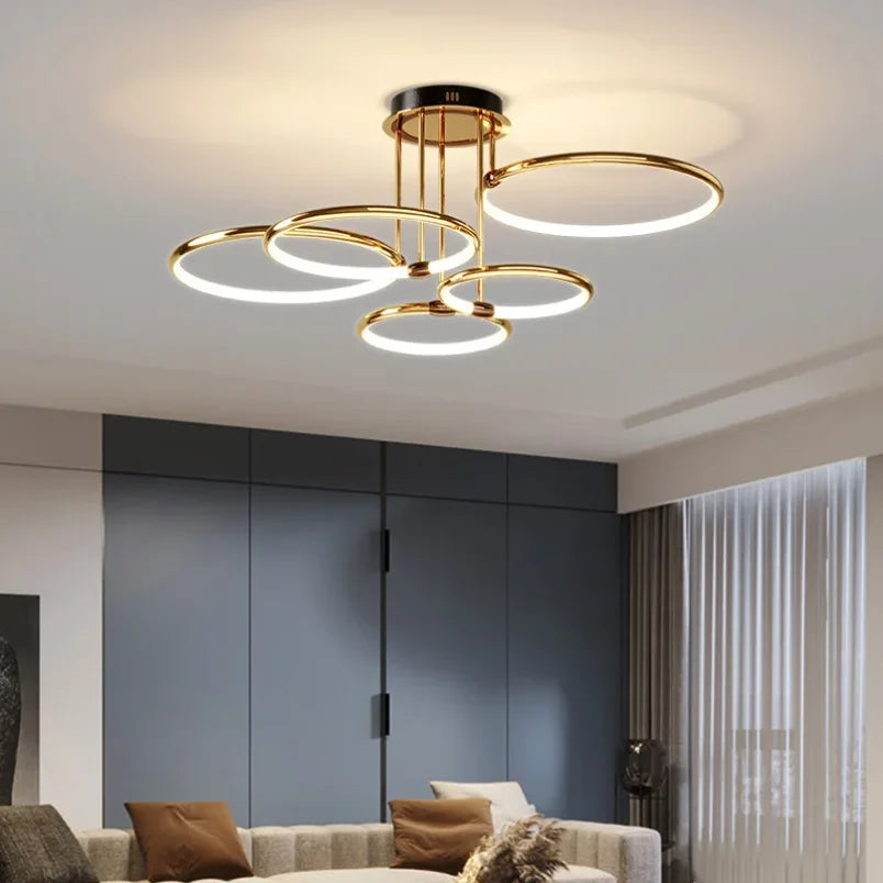 Moderne LED-Deckenleuchte mit Ringen – geometrische Kronleuchter-Form