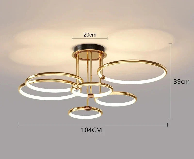 Moderne LED-Deckenleuchte mit Ringen – geometrische Kronleuchter-Form