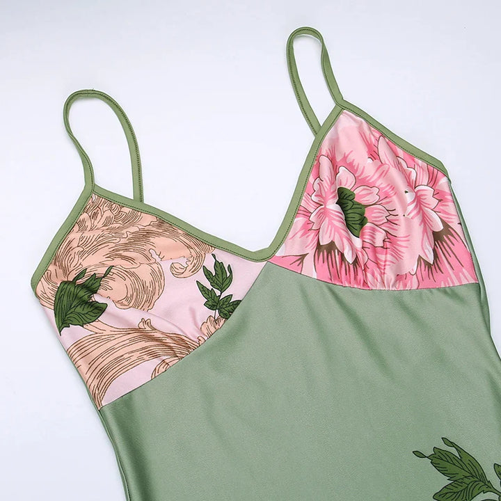 Damen Maxikleid mit Blumenmuster und schmalen Trägern