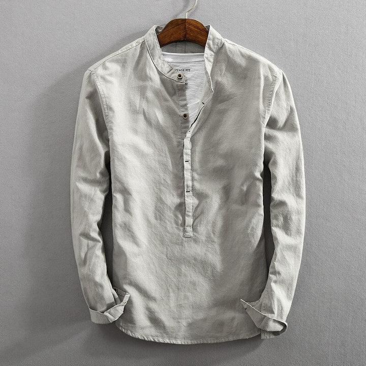 Langärmeliges Leinenhemd für Herren mit Henley-Ausschnitt