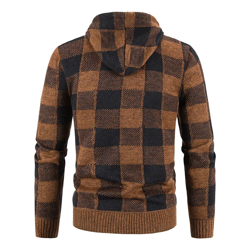 Herren-Winterjacke mit Kapuze und Karomuster