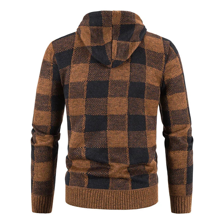 Herren-Winterjacke mit Kapuze und Karomuster