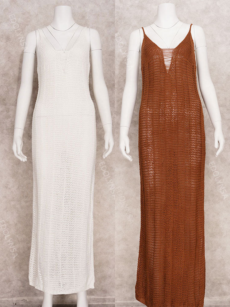 Mesh-Strandkleid mit hohem Schlitz