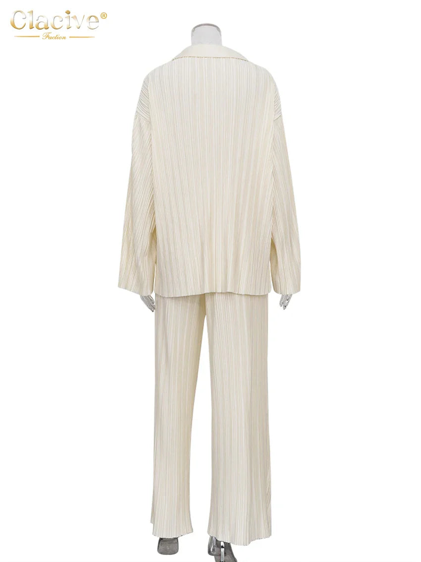 Elegantes Plissee-Set für Damen: lockeres Hemd und weite Hose