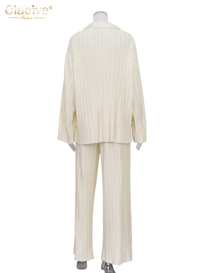 Elegantes Plissee-Set für Damen: lockeres Hemd und weite Hose