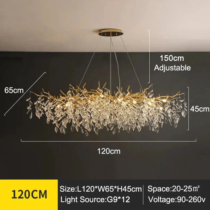 Kronleuchter mit Kristallblättern – elegantes Astdesign