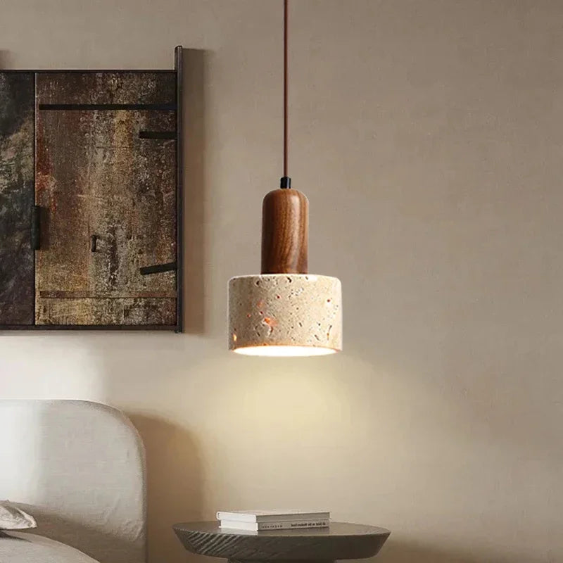 Pendelleuchte aus Naturstein und Holz – moderne Hängeleuchte für Küche oder Esszimmer