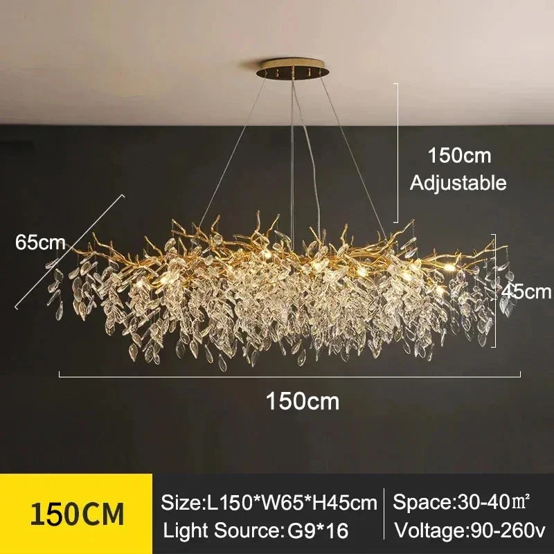 Kronleuchter mit Kristallblättern – elegantes Astdesign