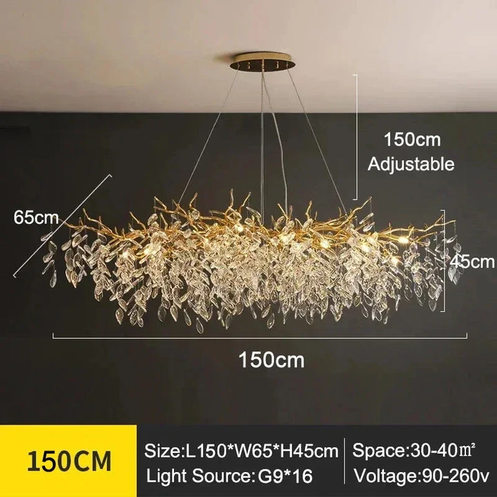 Kronleuchter mit Kristallblättern – elegantes Astdesign