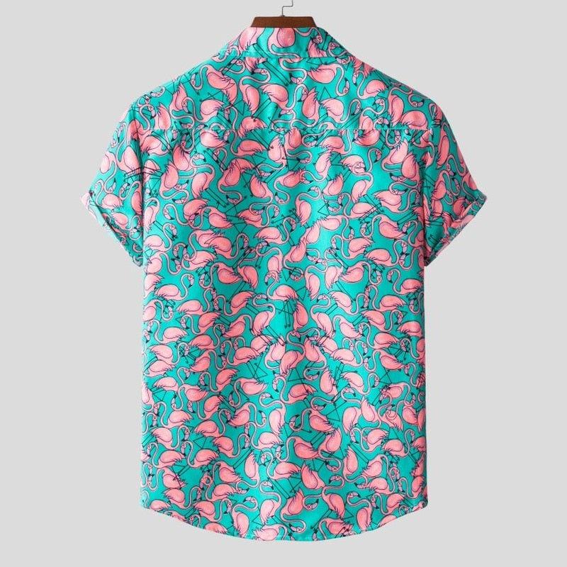 Kurzärmeliges Flamingo-Hemd für Männer