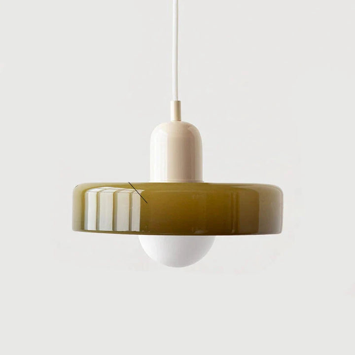 Moderne Pendelleuchte mit farbigem Glasschirm – Bauhaus-Design