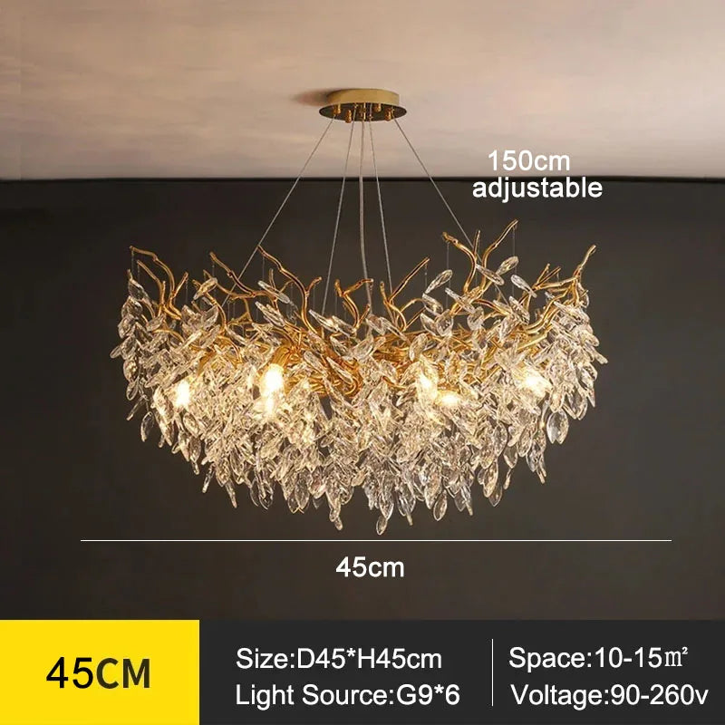 Kronleuchter mit Kristallblättern – elegantes Astdesign