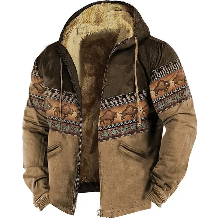 Herren-Winterjacke mit Fellfutter und ethnischem Muster