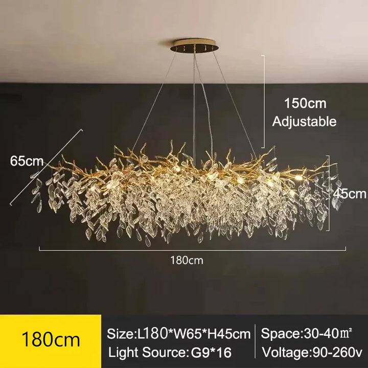 Kronleuchter mit Kristallblättern – elegantes Astdesign