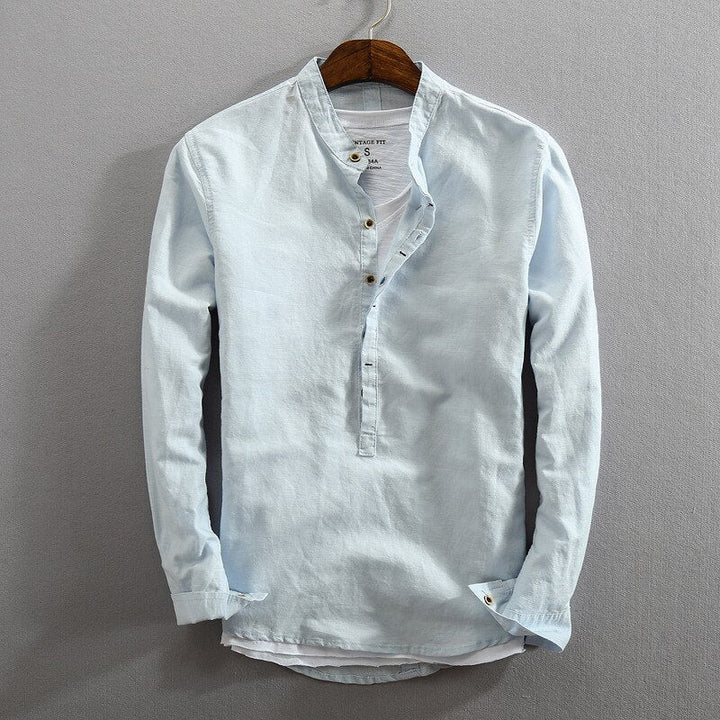 Langärmeliges Leinenhemd für Herren mit Henley-Ausschnitt