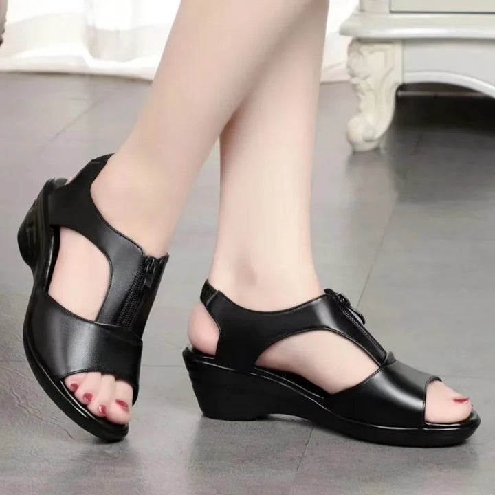 Damen-orthopädische Sandalen aus Kunstleder mit Keilabsatz