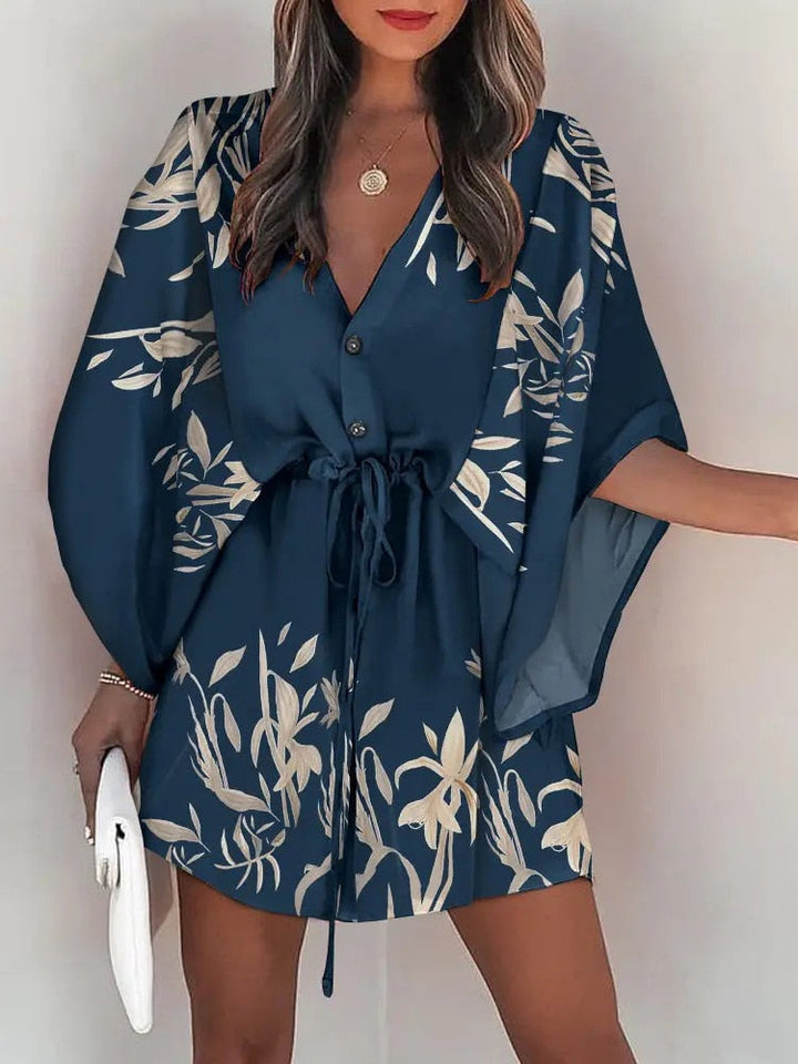 Botanisch gemustertes Kleid mit weiten Ärmeln