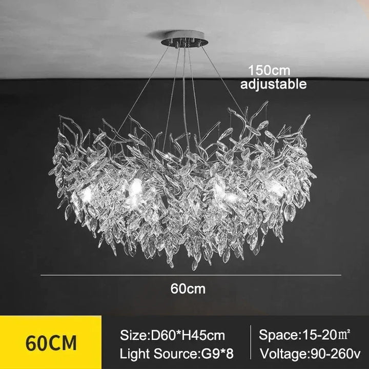 Kronleuchter mit Kristallblättern – elegantes Astdesign