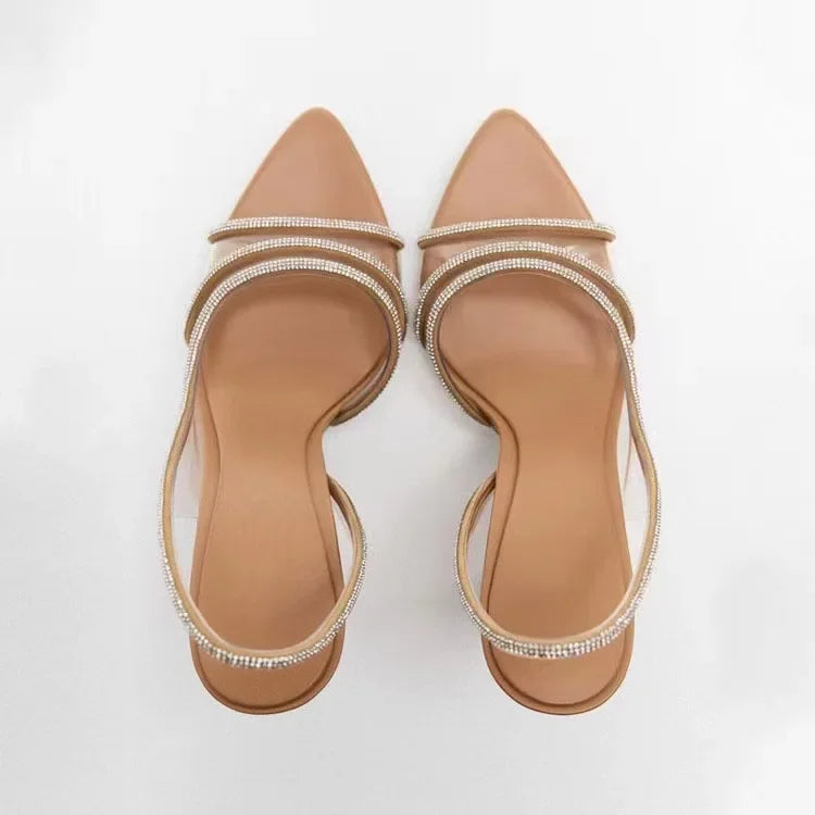 Elegante Damen-Sandalen mit Absatz und Kristall-Streifen