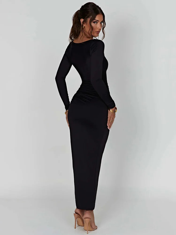 Langärmeliges Maxikleid für Damen mit asymmetrischem Schlitz