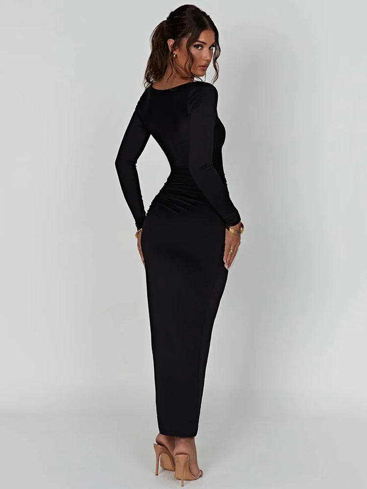 Langärmeliges Maxikleid für Damen mit asymmetrischem Schlitz