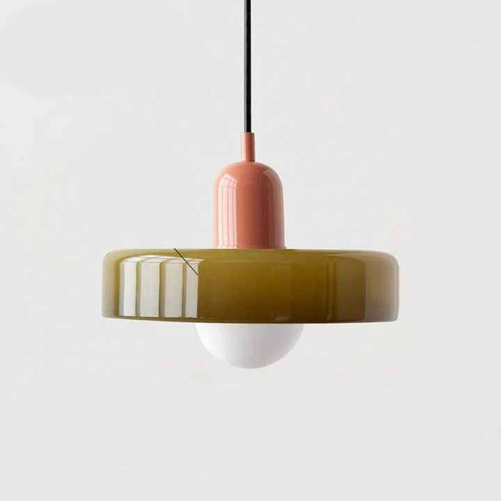 Moderne Pendelleuchte mit farbigem Glasschirm – Bauhaus-Design