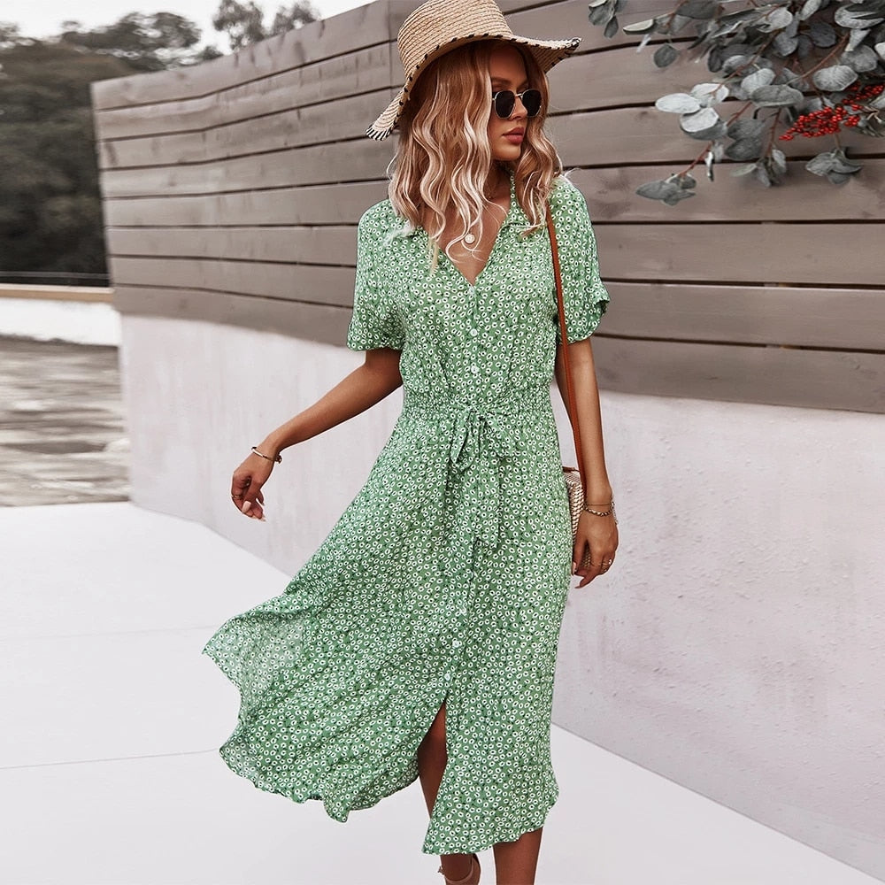 Sommerliches Midikleid mit Blumendruck