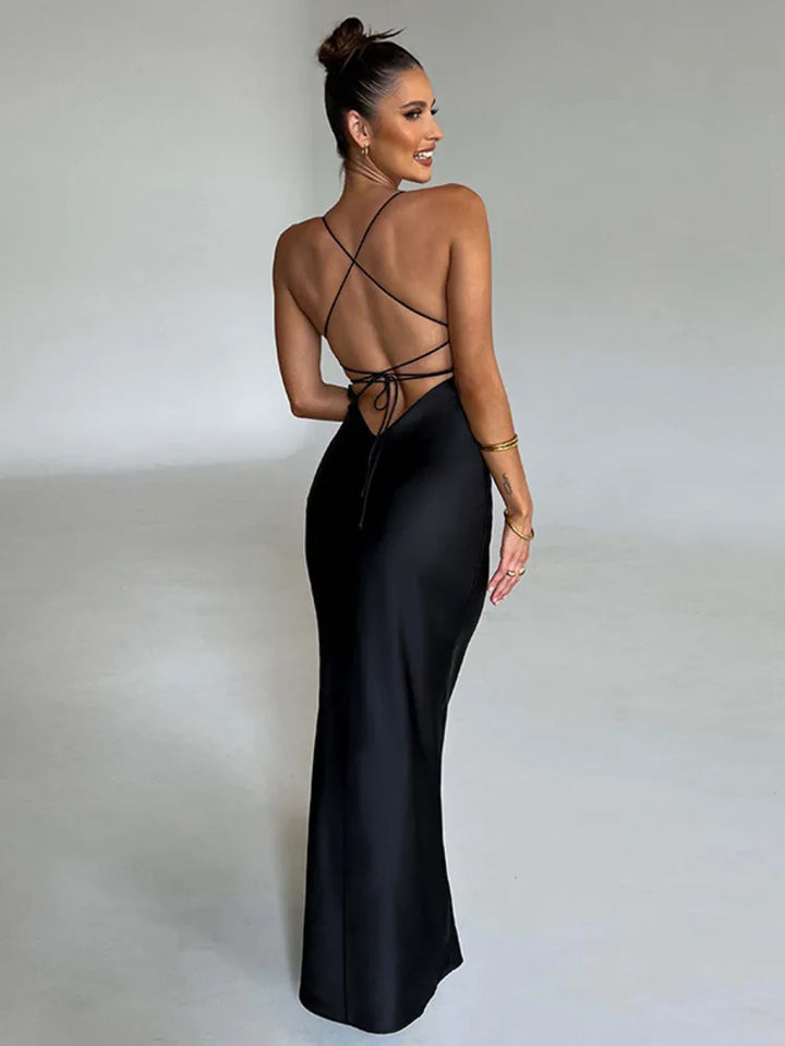 Damen Satin Maxikleid mit schmalen Trägern