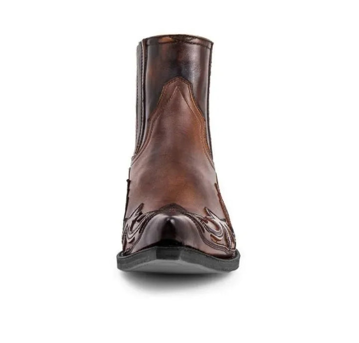 Unisex-Cowboystiefeletten aus Kunstleder mit Western-Prägung