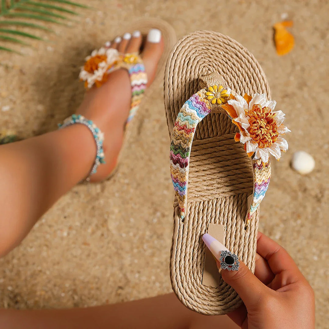 Damensandalen mit Espadrille-Sohle mit floralem Zusatz