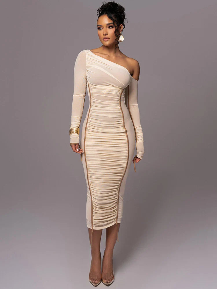 One-shoulder Midikleid mit Rippenmuster für Damen
