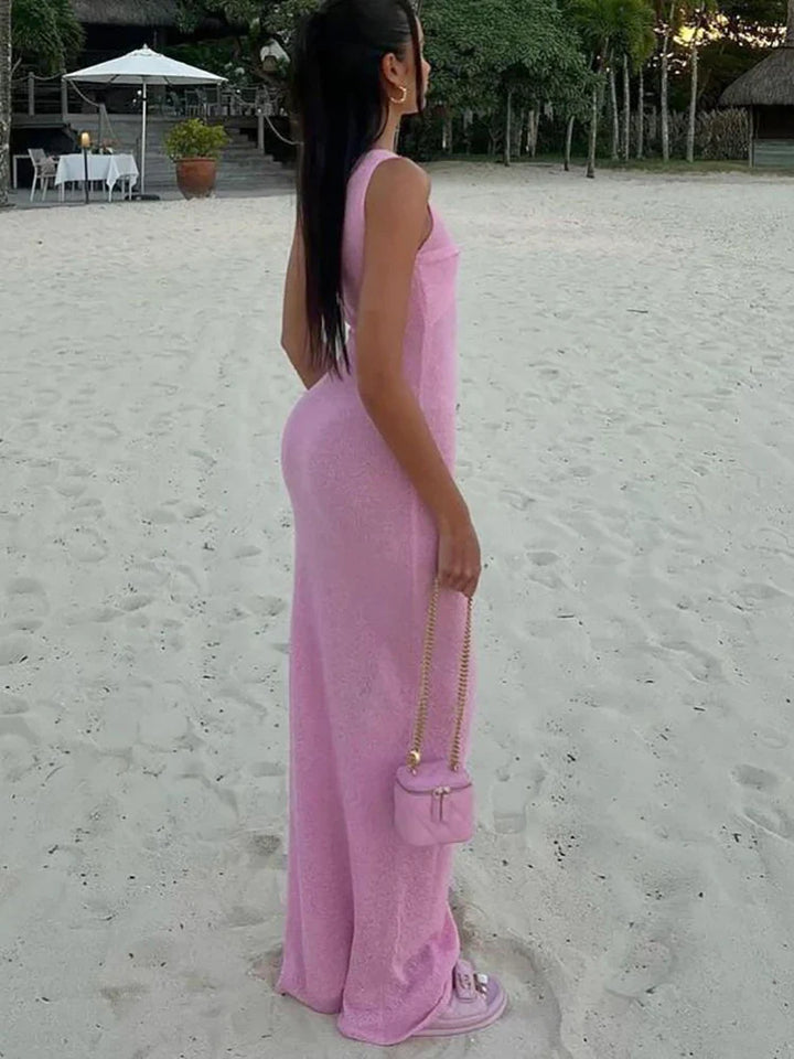 Damen Maxikleid mit Schleife und ärmellos