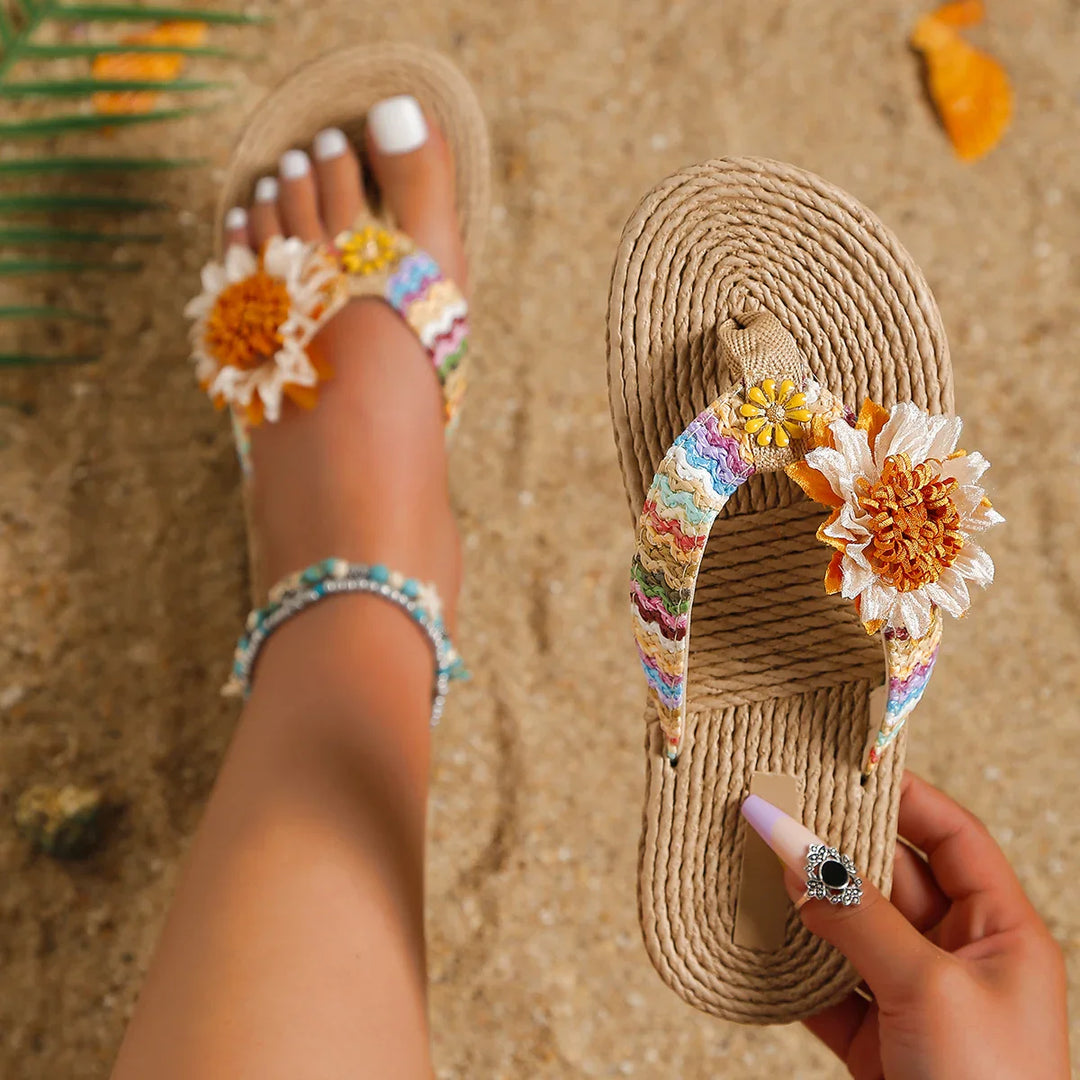 Damensandalen mit Espadrille-Sohle mit floralem Zusatz