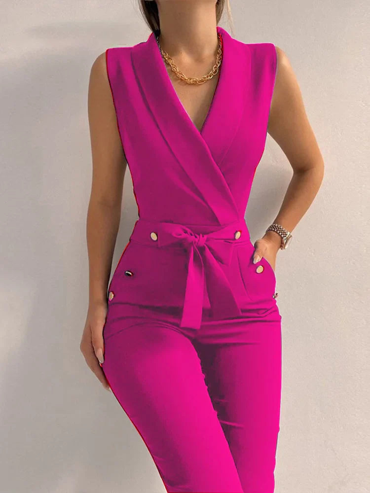 Damen-Eleganter ärmelloser Jumpsuit mit Wickelausschnitt