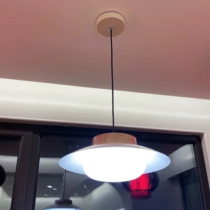Moderne Glas-Pendelleuchte mit Holzakzent – Minimalistisches Design