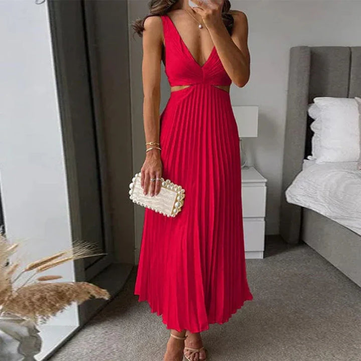 Plissiertes Midikleid mit Wickelausschnitt und schulterfreiem Design