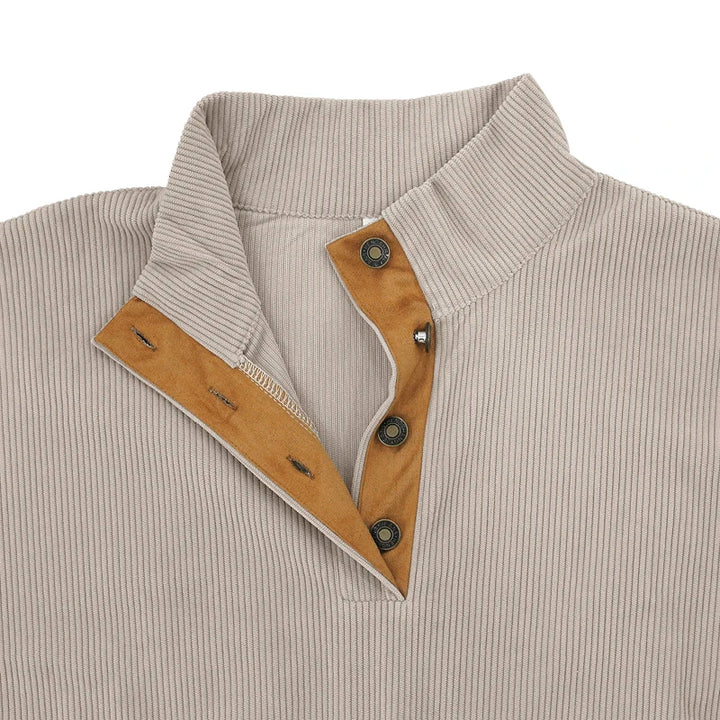 Herrenpullover mit Knopfkragen und Ellbogenpatches
