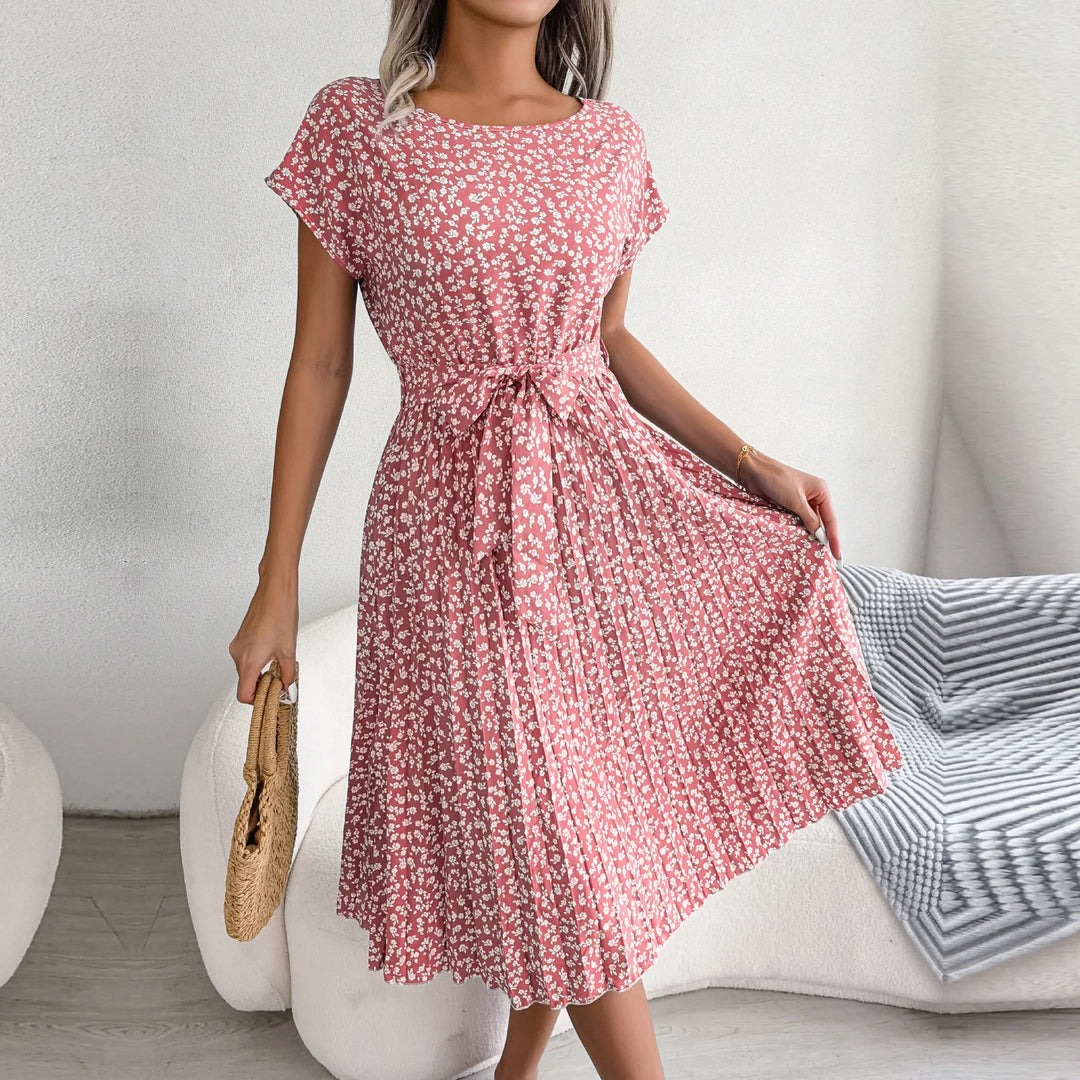 Damen Midikleid mit Blumenmuster und Gürtel