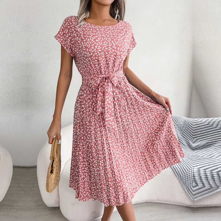 Damen Midikleid mit Blumenmuster und Gürtel