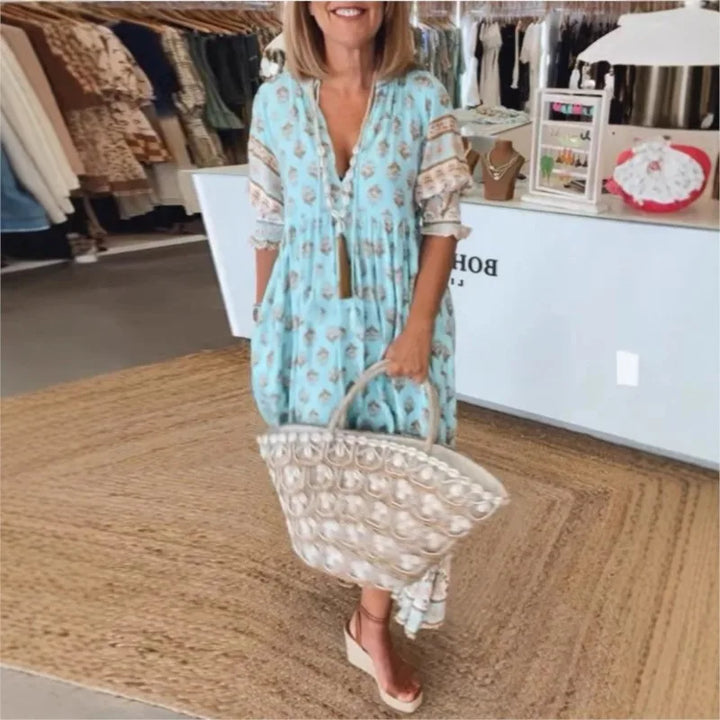 Boho Maxikleid mit V-Ausschnitt und weitem Schnitt