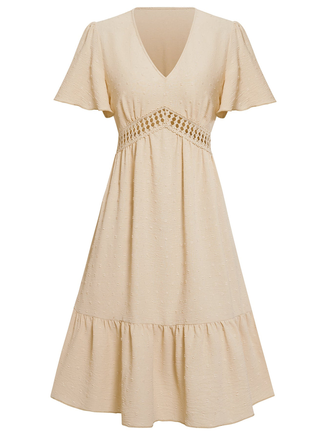 Sommerkleid mit durchbrochenen Details und Rüsche