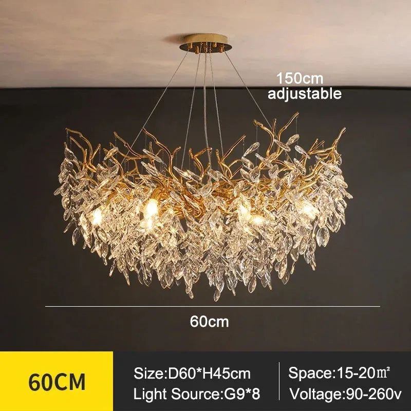 Kronleuchter mit Kristallblättern – elegantes Astdesign