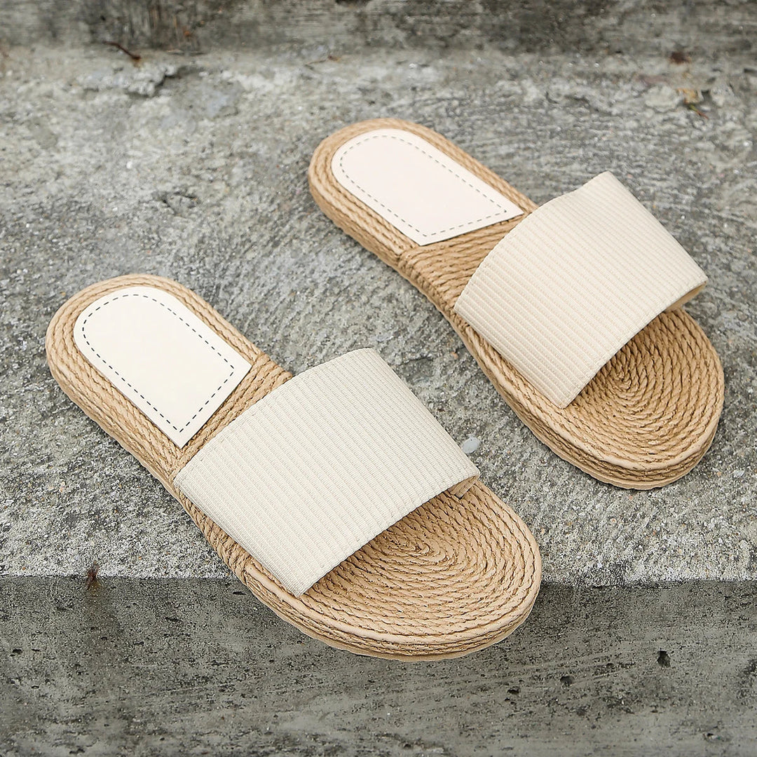 Damensandalen mit Textilriemen und Jutesohle