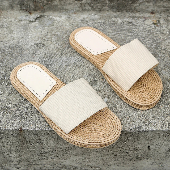 Damensandalen mit Textilriemen und Jutesohle