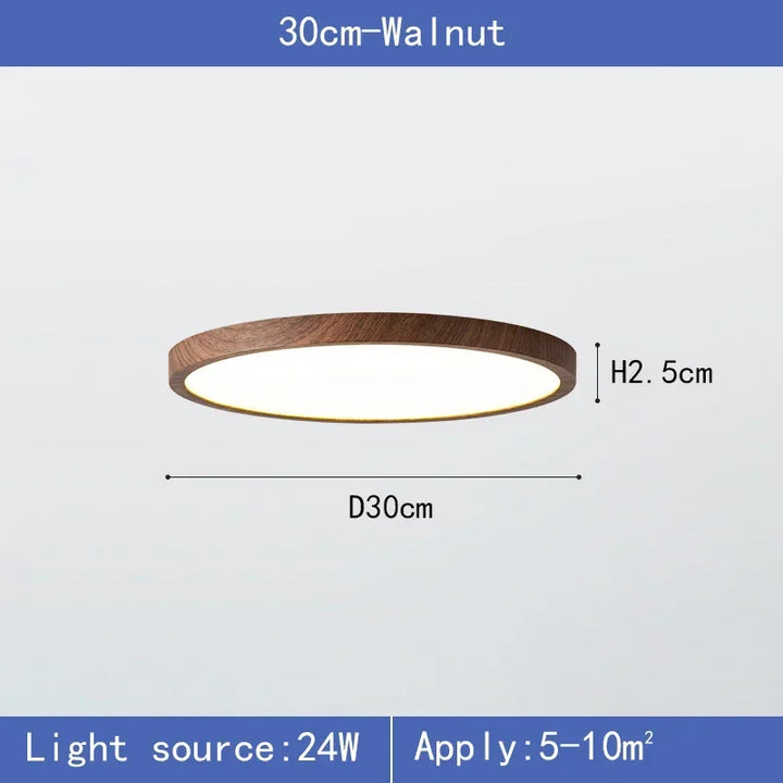 Moderne runde LED-Deckenleuchte mit Holzrahmen