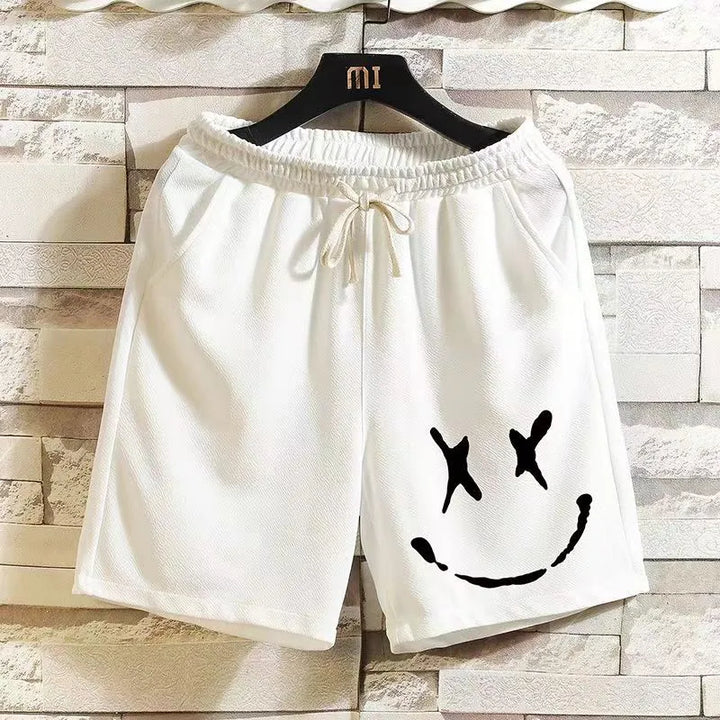 Herren-Trainingsshorts mit elastischem Bund und Smiley-Grafik